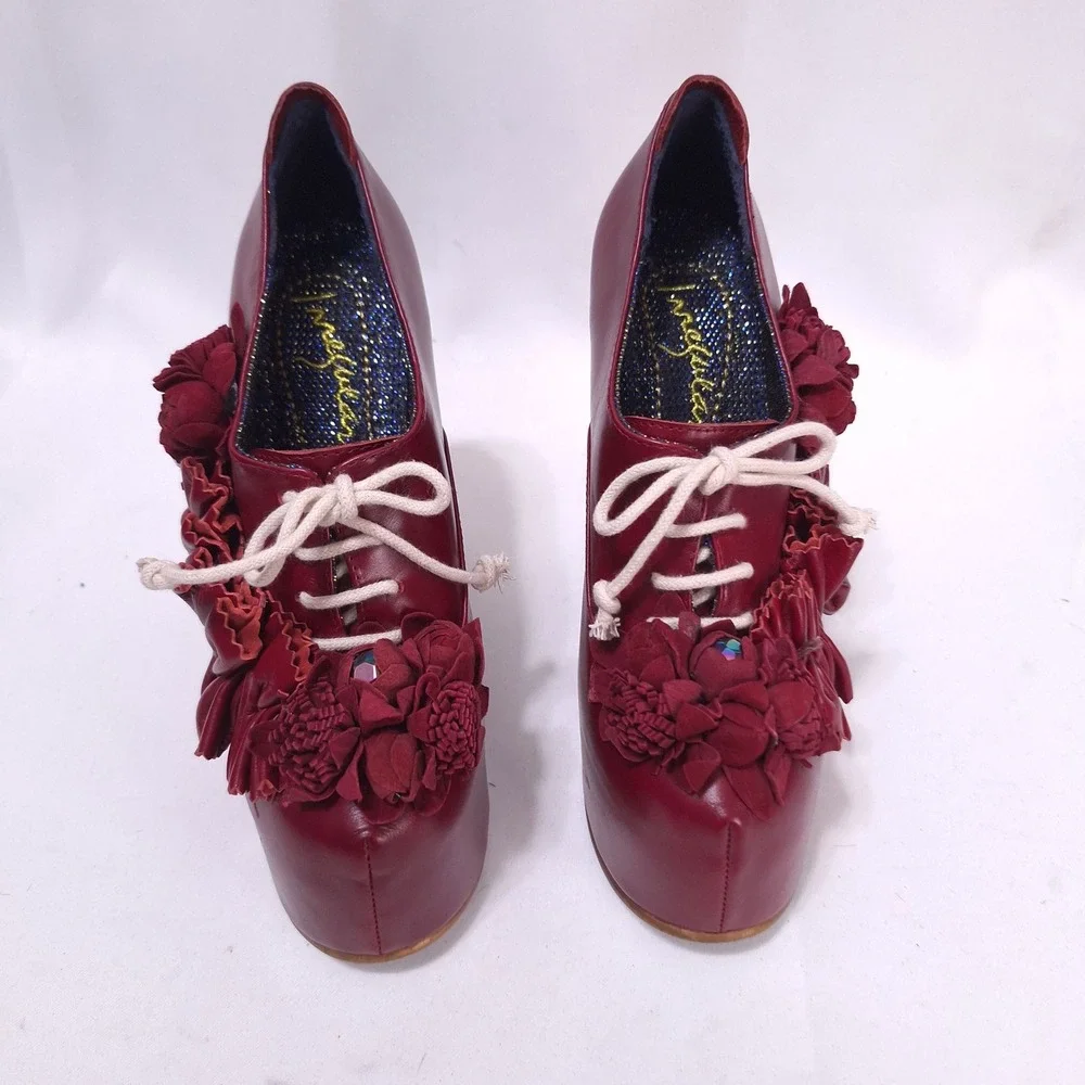 Irregular Choice Pertrisha Leather Floral Ruffle Platform Heels Womens‎ 6.5 Red
